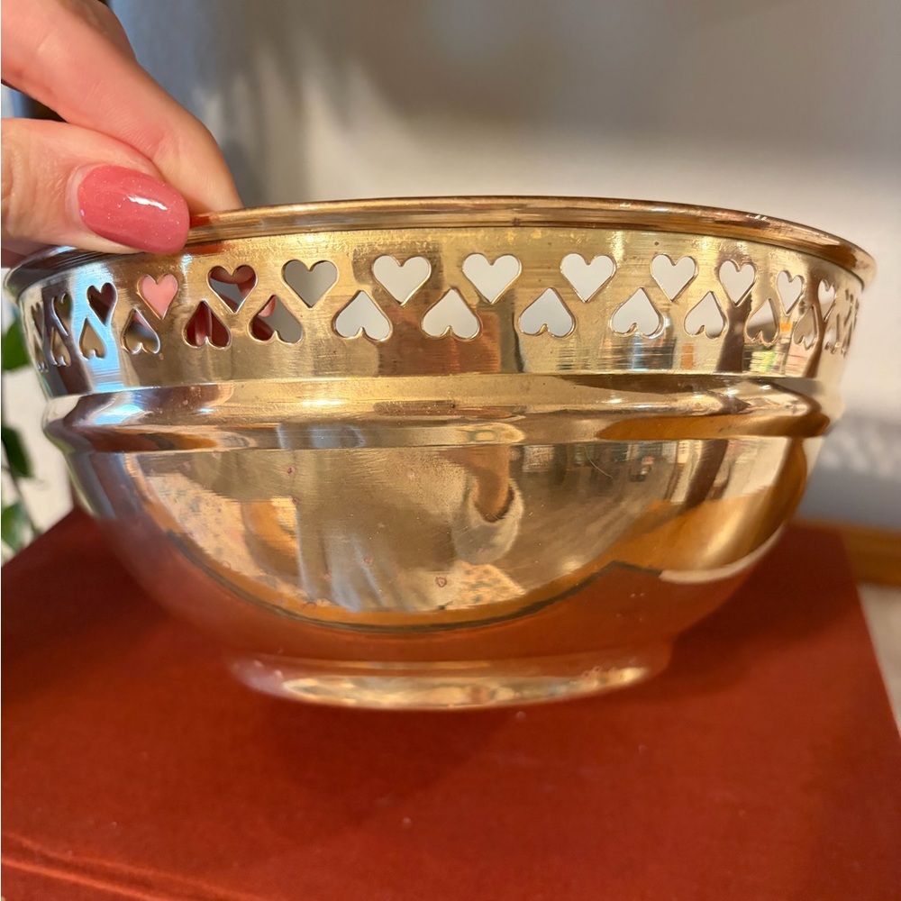 Vintage Brass Bowl Planter Pot with Heart Cutouts - Picture 6 of 10
